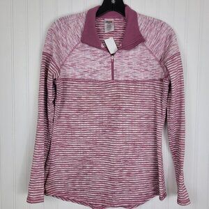 AVIA 1/4 Zip Performance Activewear pullover top Pink Striped Size Medium 8-10